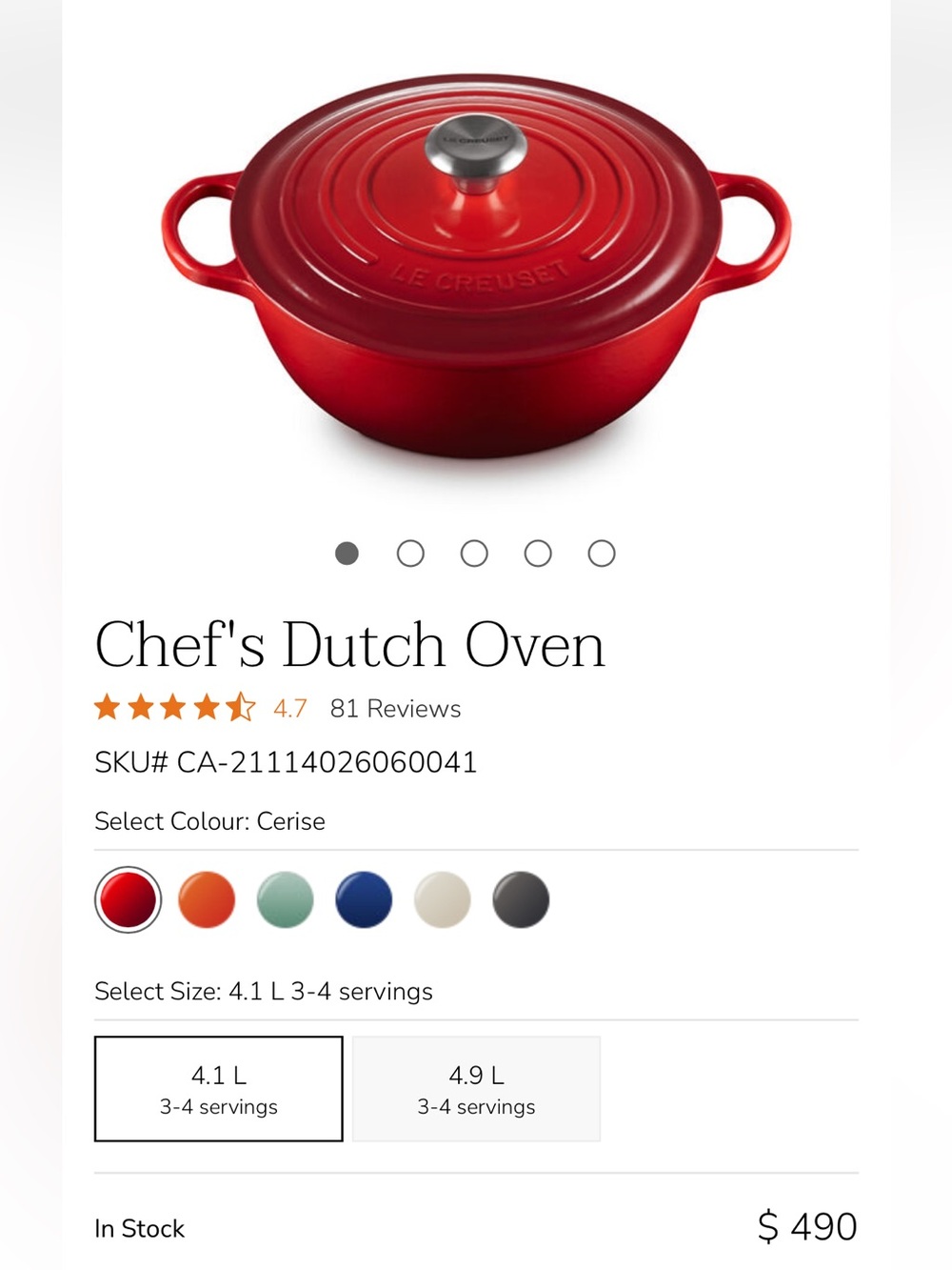 Le Creuset Cerise Red Round Dutch Oven with Lid - NIB